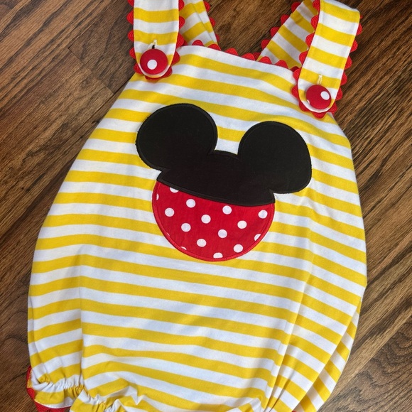 Banana Split Mickey Bubble Romper 12M Yellow Stripe Disney Inspired Boutique NWT - Picture 2 of 6